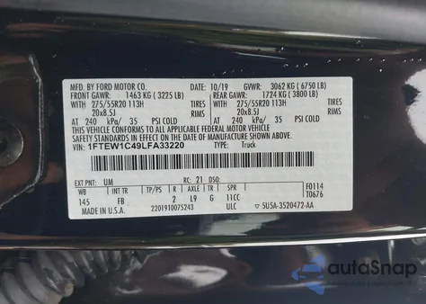 2020 Ford F-150 Xlt z USA, uszkodzony, nr VIN 1FTEW1C49LFA33220